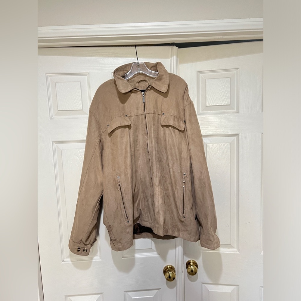 London Fog‎ Mens Size XL Tan Pockets Zip Up Bomber Jacket Coat Outdoor gorpcore